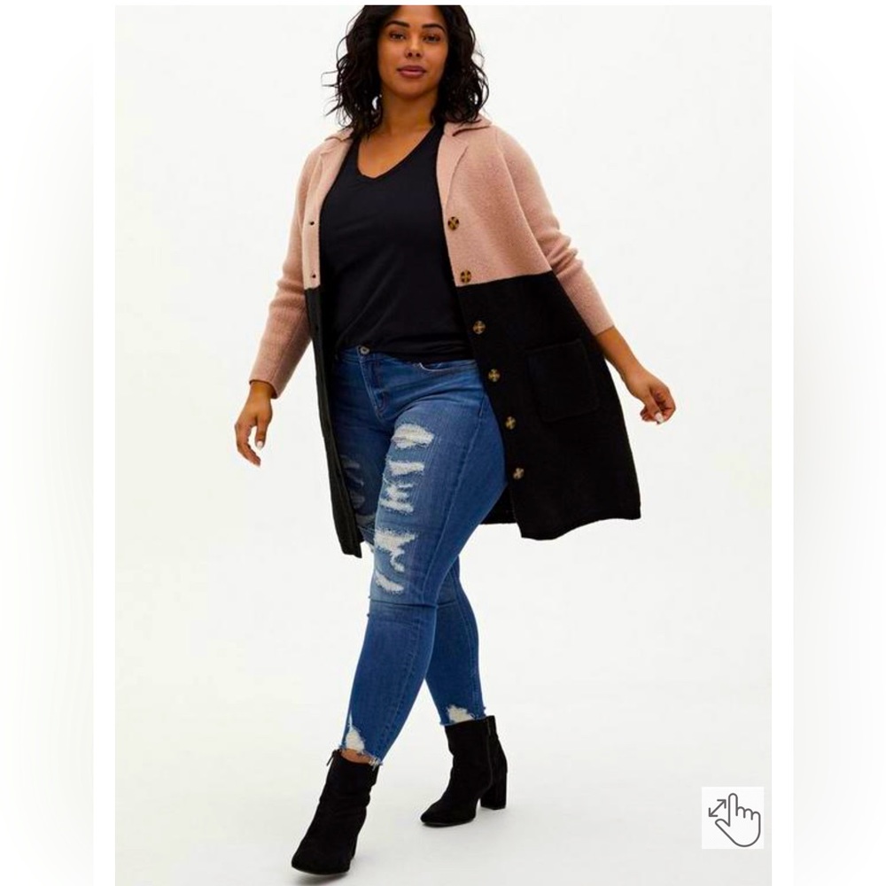 Torrid size 1 colorblock beige pink black front sweater button coat cardigan